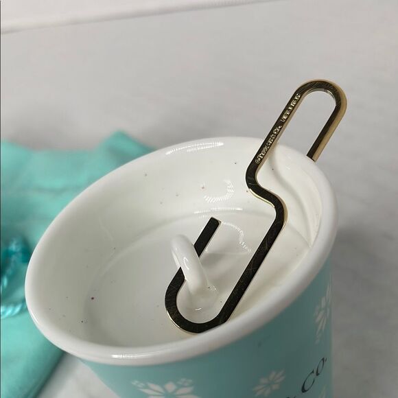 Tiffany & Co. Blue Porcelain Paper Cup Ornament with Gold Clip Hook NEW - Picture 3 of 9